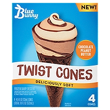 Blue Bunny Twist Cones Chocolate Peanut Butter, Frozen Dairy Dessert, 18 Fluid ounce