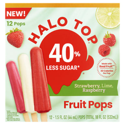 Halo Top 40% Less Sugar Strawberry, Lime, Raspberry Fruit Pops, 1.5 fl ...