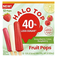 Halo Top 40% Less Sugar Strawberry, Lime, Raspberry Fruit Pops, 1.5 fl oz, 12 count