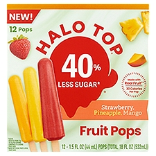 Halo Top 40% Less Sugar Strawberry, Pineapple, Mango Fruit Pops, 1.5 fl oz, 12 count