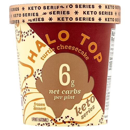 Halo Top Creamery Turtle Cheesecake Frozen Dessert, 1 pint
45g Total Carbs - 13g Dietary Fiber - 26g Sugar Alcohol = 6g Net Carbs

Let's Not Rush This®
I need time to soften up™
We know you're ready for a delicious frozen treat with just 6g net carbs and 5g sugar per pint — we are, too! All we ask is that you don't rush this too quickly. It's best to leave us out for a few minutes to soften up for a more creamy experience. Sound good?