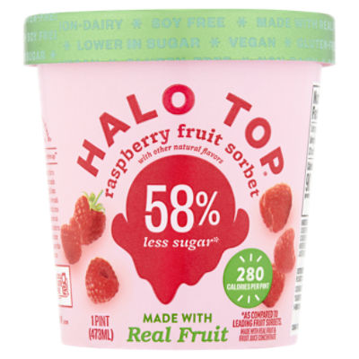 Halo Top Raspberry Fruit Sorbet, 1 pint, 16 Fluid ounce