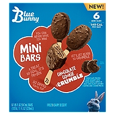 Blue Bunny Mini Bars Chocolate Cookie Crumble Frozen Dairy Dessert, 1.85 fl oz, 6 count, 11 Fluid ounce