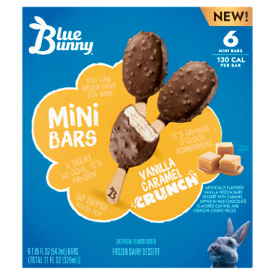 Blue Bunny Mini Bars Vanilla Caramel Crunch Frozen Dairy Dessert, 1.85 fl oz, 6 count, 11 Fluid ounce