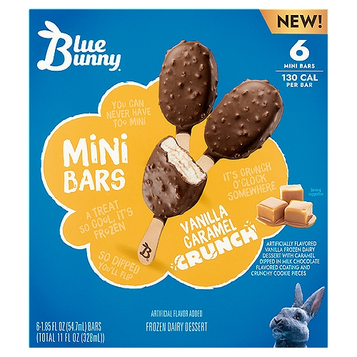 Blue Bunny Mini Bars Vanilla Caramel Crunch Frozen Dairy Dessert, 1.85 fl oz, 6 count