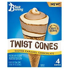 Blue Bunny Twist Cones Salted Caramel Chocolate Frozen Dairy Dessert, 4.5 fl oz, 4 count, 18 Fluid ounce