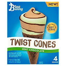 Blue Bunny Twist Cones Mint Chocolate Frozen Dairy Dessert, 4.5 fl oz, 4 count, 18 Fluid ounce