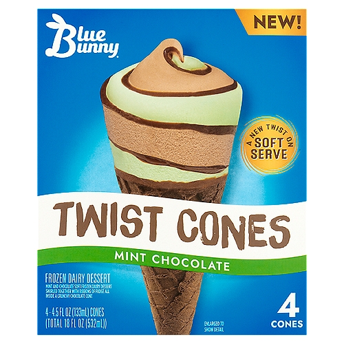 Blue Bunny Twist Cones Mint Chocolate Frozen Dairy Dessert, 4.5 fl oz, 4 count
