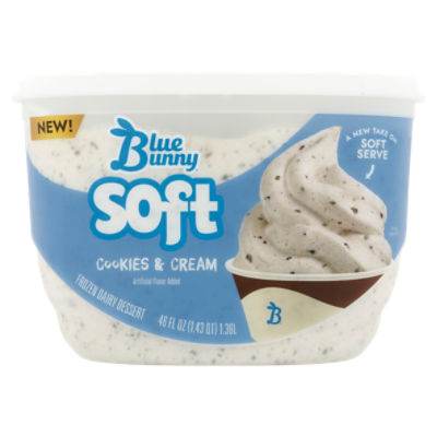 Blue Bunny Cookies & Cream Soft Frozen Dairy Dessert, 46 fl oz, 46 Fluid ounce