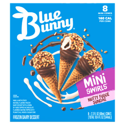 Blue Bunny Mini Swirls Nutty Fudge Sundae Frozen Dairy Dessert, 2.3 fl