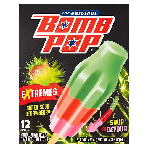 Bomb Pop The Original Extremes Super Sour Strawberry Pops, 1.75 fl oz, 12 count