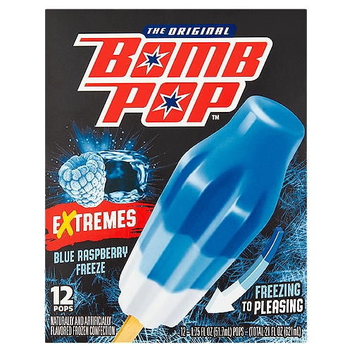 Bomb Pop The Original Extremes Blue Raspberry Freeze Pops, 1.75 fl oz, 12 count