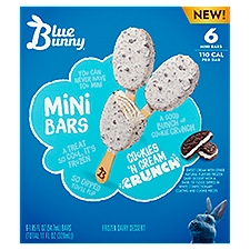 Blue Bunny Cookies 'N Cream Crunch Mini Bars Frozen Dairy Dessert, 1.85 fl oz, 6 count