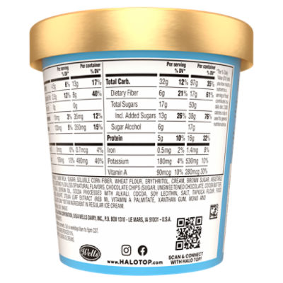 Halo Top Chocolate Chip Cookie Dough Light Ice Cream, 1 pint