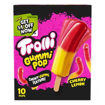 Trolli Gummi Cherry Lemon Pops, 1.65 fl oz, 10 count