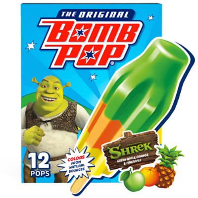 Bomb Pop The Original Shrek Green Apple, Orange & Pineapple Frozen Confection, 1.75 fl oz, 12 count, 21 Fluid ounce