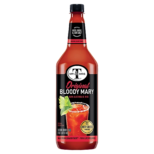 Mr & Mrs T Original Bloody Mary Mix, 33.8 fl oz
The fresh squeezed taste of ripe tomatoes, a dash of real lemon juice, a pinch of sea salt and black pepper and the snap of a crisp celery garnish.

We may never know exactly who invented the Bloody Mary, but we sure know how to perfect it.

At Mr & Mrs T® Mixers, we use authentic ingredients and spices in every bottle to ensure you get a Made From Scratch Taste® in every pour!