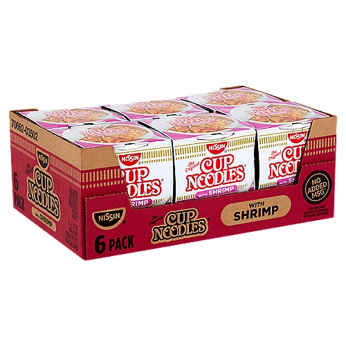 Nissin The Original Cup Noodles with Shrimp Ramen Noodle Soup, 2.25 oz, 6 count
No Added MSG*
*Contains Small Amounts of Naturally Occurring Glutamates