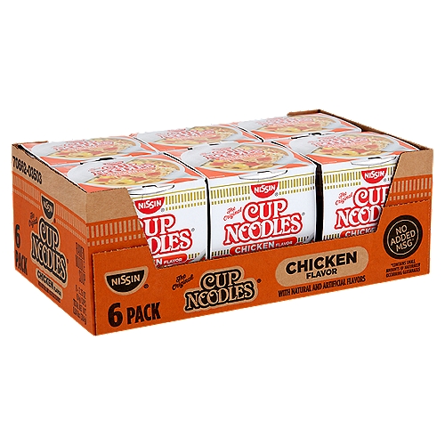 Nissin The Original Cup Noodles Chicken Flavor Ramen Noodle Soup, 2.25 oz, 6 count
No Added MSG*
*Contains Small Amounts of Naturally Occurring Glutamates
