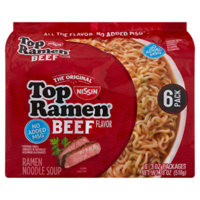 Nissin The Original Top Ramen Beef Flavor Ramen Noodle Soup, 3 oz, 6 count