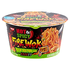 Nissin Hot & Spicy Fire Wok Sizzlin' Rich Pork Flavor Asian Noodles in Sauce, 4.37 oz