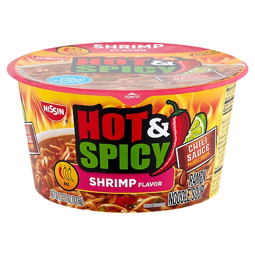 Nissin Hot & Spicy Shrimp Flavor Ramen Noodle Soup, 3.27 oz