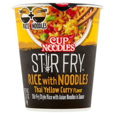 NISSIN Cup Noodles Stir Fry Thai Yellow Curry Flavor Rice with Noodles, 2.61 oz