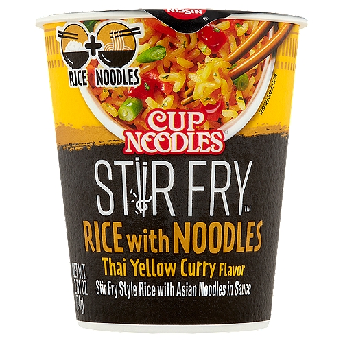 NISSIN Cup Noodles Stir Fry Thai Yellow Curry Flavor Rice with Noodles, 2.61 oz