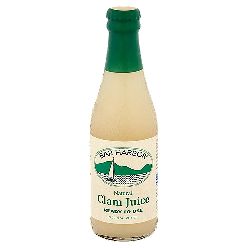 Bar Harbor Clam Juice, 8 fl oz
Simple. Honest. Seafood.
The taste of wind, weather, and clear cold water; it's not a flavor that needs improving. Pure Maine Clam Juice is made from steamed clams like it's been done for generations. It's as close to ''Fresh Off the Docks'' as you can get without being here.
Bar Harbor® is a special place. You can taste it!

''The Sea in a Bottle®'' pure clam flavor is the perfect liquid for cooking rice, pasta, soup and chowder bases, keeping baked seafood moist. Frozen ''CJ'' ice cubes add a savory kick to a Bloody Mary! Fully cooked.