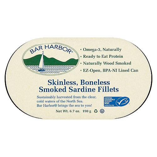 Bar Harbor Skinless, Boneless Smoked Sardine Fillets, 6.7 oz