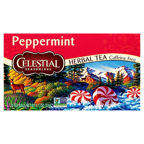 Celestial Seasonings Peppermint Herbal Tea Bags, 20 count, 1.1 oz
Blendmaster's Notes
Peppermint
''Grown in Washington and Oregon, the aromatic mint leaves we've selected taste so fresh and delicious that it requires no accompaniment. The whistling cool freshness of simple yet classic peppermint from the great Pacific Northwest is yours to enjoy.''
Charlie Baden,
Celestial Seasonings Blendmaster