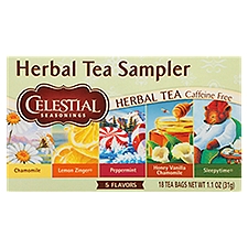 Celestial Seasonings 5 Flavors Herbal Tea Bags Sampler, 18 count, 1.1 oz, 1.1 Ounce