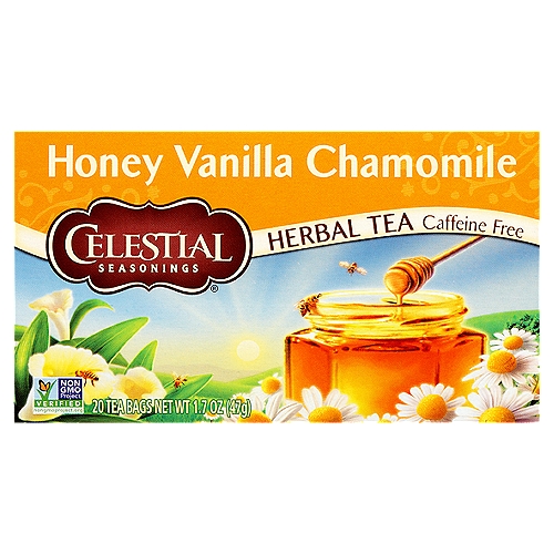 Celestial Seasonings Honey Vanilla Chamomile Herbal Tea Bags, 20 count, 1.7 oz
Blendmaster's Notes
Honey Vanilla Chamomile
''Here's the relaxing and delicious tea you've been looking for. We've added the soothing flavors of creamy and nutty vanilla, golden honey with just a hint of refreshing orange to complement our perfect blend of chamomile flowers from around the world.''
Charlie Baden,
Celestial Seasonings Blendmaster