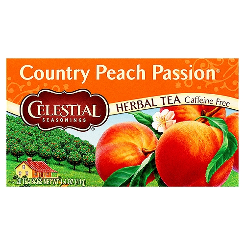 Celestial Seasonings Country Peach Passion Herbal Tea Bags, 20 count, 1.4 oz
Blendmaster's Notes
Country Peach Passion®
“Discover this herbal tea packed with juicy peach flavor and floral chamomile. Reminiscent of peaches just picked from the orchard - this flavorful blend is ‘summer in a glass' served over ice. Served warm and it's a satisfying and soothing cup of tea.''
Charlie Baden,
Celestial Seasonings Blendmaster