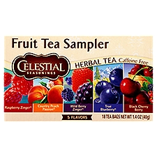 Celestial Seasonings Fruit Herbal Tea Sampler 5 Flavors Caffeine Free, 18 Each