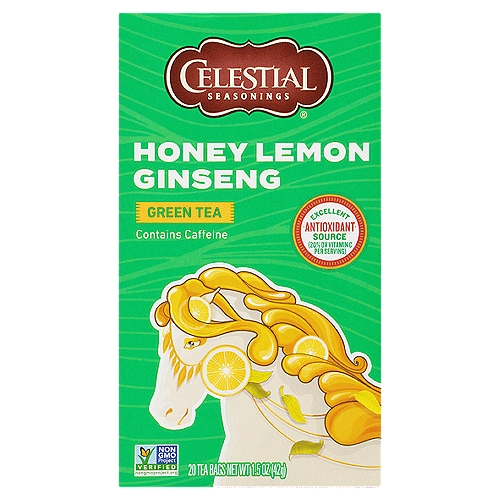 Celestial Seasonings® Honey Lemon Ginseng Green Tea Bags 20 ct Box
This spirited blend brings together traditional green tea, white tea and a combination of botanicals for a smooth taste with eye-opening flavor. We've also added antioxidant C to support your everyday wellness.