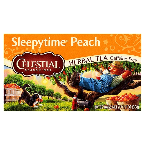 Celestial Seasonings® Sleepytime® Peach Caffeine Free Herbal Tea Bags 20 ct Box
Blendmaster's Notes
"This delightful tea adds the just-picked flavor and aroma of ripe yellow peaches to our beloved Sleepytime® blend of soothing herbs and botanicals like chamomile, spearmint and lemongrass. Brew up a cup and wind down your day with a little 'warm and fuzzy feeling."
Charlie Baden,
Celestial Seasonings Blendmaster
