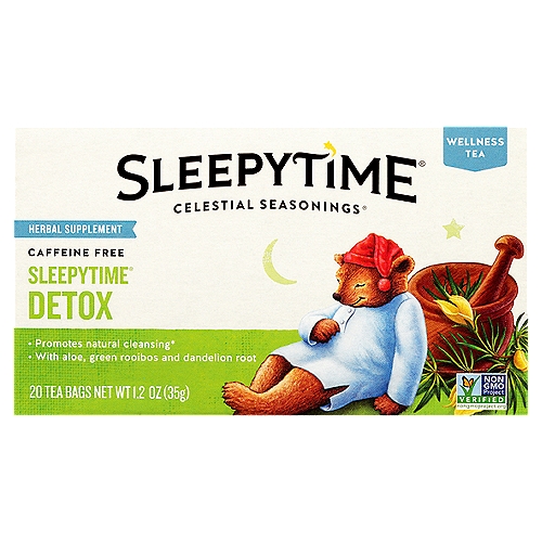 Promotes natural cleansing*nnThis tea starts with our classic Sleepytime® blend of chamomile, spearmint and other soothing herbs. We've added aloe, green rooibos and dandelion root - traditionally known botanicals to help the body's natural process of detoxing.*nCharlie BadennBlendmasternn*These statements have not been evaluated by the Food & Drug Administration. This product is not intended to diagnose, treat, cure or prevent any disease.nnBlended with Care from Seed to SipnResponsible Sourcing. We purchase most of our ingredients directly from the farming communities that grow them.nnQuality Ingredients. We blend our teas from the finest ingredients, with no artificial flavors, colors or preservatives.nnSustainable Packaging. We use tea bags without strings, tags or staples, keeping tons of material out of landfills every year.