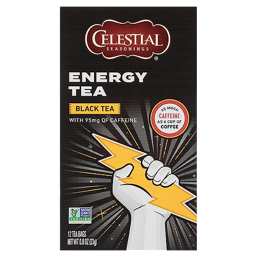 Celestial Seasonings® Energy Tea Black Tea Bags 12 ct Box
Our Energy Black Tea is full of flavor and caffeine. With as much caffeine as a cup of coffee, this blend offers an extra boost of energy-perfect for getting you out of bed in the morning, or getting you out of a mid-afternoon slump. Its sweet vanilla flavor profile makes this black tea equally as delicious as it is energizing.
Some days you need a little extra caffeine to get you going, but coffee isn't what you're craving. That's when our Energy Teas come in.