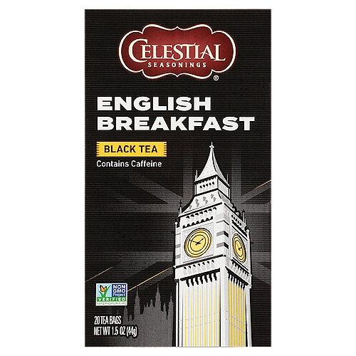 Celestial Seasonings® English Breakfast Black Tea Bags 20 ct Box
Our English Breakfast Black Tea is rich in flavor, dark in color and as delicious as it gets. Whether you're pairing a cup with a hearty English breakfast or simply sipping it on its own, you can expect full-bodied taste and a smooth classic finish. Every time.
There's something comforting about the classics, and that holds true for tea. This blend features a simple yet satisfying flavor profile that lets the rich tea truly shine.
