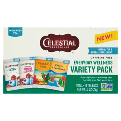 Celestial Seasonings Everyday Wellness Herbal Tea & Herbal Supplement Variety Pack, 1.0 oz, 16 count