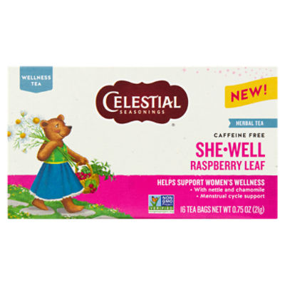 Celestial Seasonings She Well Raspberry Leaf Herbal Tea, 0.75 oz, 16 count