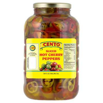 Cento Sliced Hot Cherry Peppers, 128 fl oz