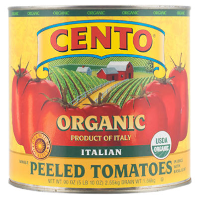 Cento Organic Italian Whole Peeled Tomatoes in Juice with Basil Leaf, 90 oz