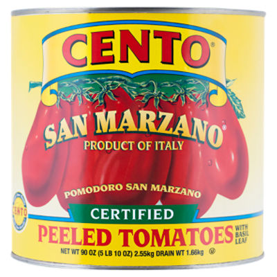 Cento San Marzano Certified Whole Peeled Tomatoes with Basil Leaf, 90 oz