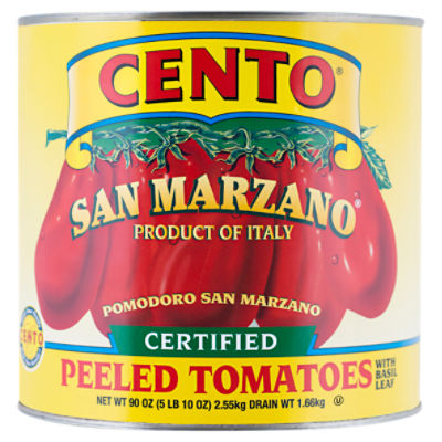 Cento San Marzano Certified Whole Peeled Tomatoes with Basil Leaf, 90