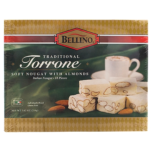 Bellino Italian Soft Nougat with Almonds Traditional Torrone, 18 count, 7.62 oz
