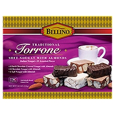 Bellino Traditional Torrone Italian Nougat with Almonds, 18 count, 7.62 oz