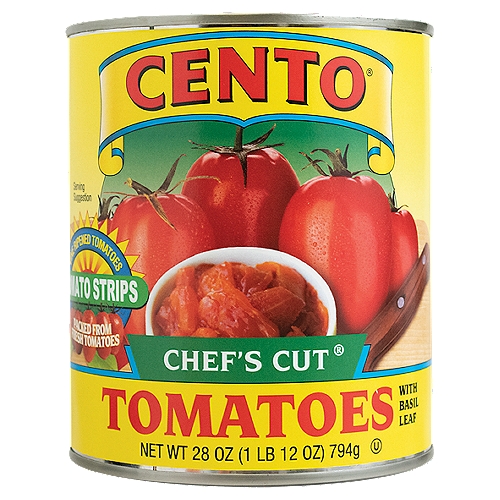 Cento Chef's Cut Tomatoes with Basil Leaf, 28 oz