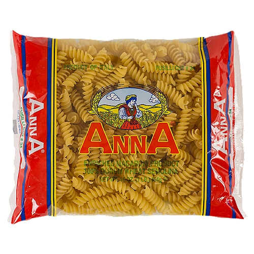 Anna Fusilli Cut #34 Pasta, 16 oz
Enriched Macaroni Product